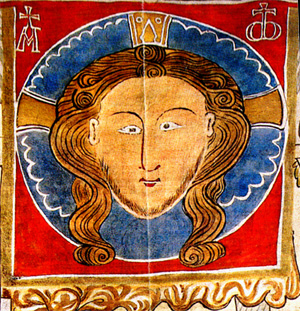 Kopf von Jesus Christus auf der Ebstorfer Weltkarte